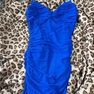 Women's Royal Blue Mini Dress - Ruched Bodice